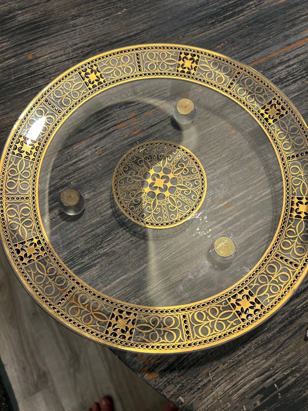 Ornate Gold Filigree Glass Footed Hollywood Regency Style Plate